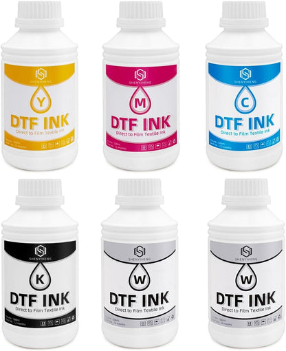 Premium DTF Ink 3000ML - DTF Transfer Ink for PET Film, Used for Epson ET-8550, L1800, L800, R2400, P400, P800, XP15000, Heat Transfer Printing Direct to Film, 6X500Ml (CMYKWW)
