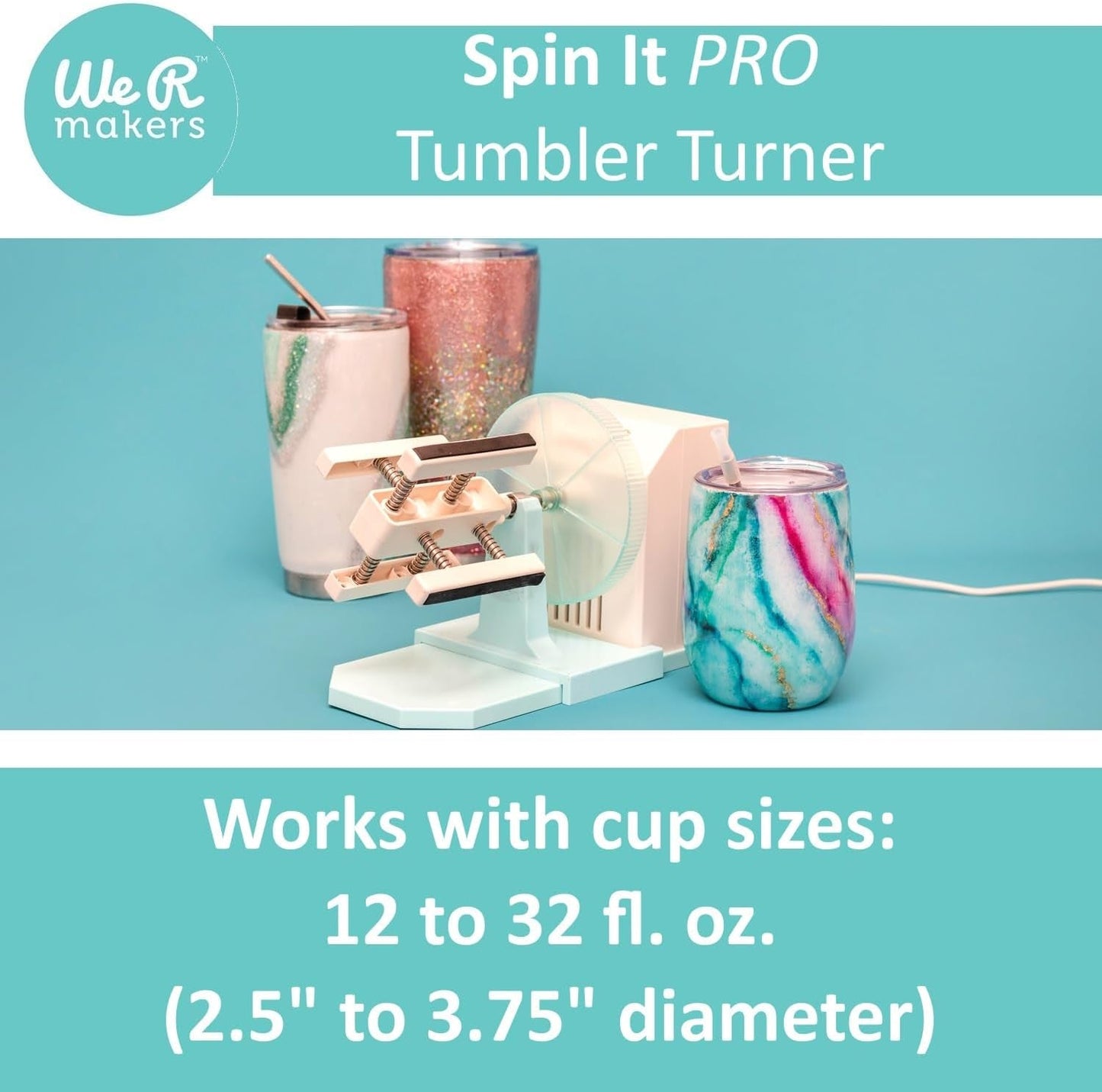 American Crafts, We R Memory Keepers, Spin-It Pro, Cup, Mug, and Tumbler Spinner, for Epoxy, Resin, Glitter, and Other Crafts and DIY Projects
