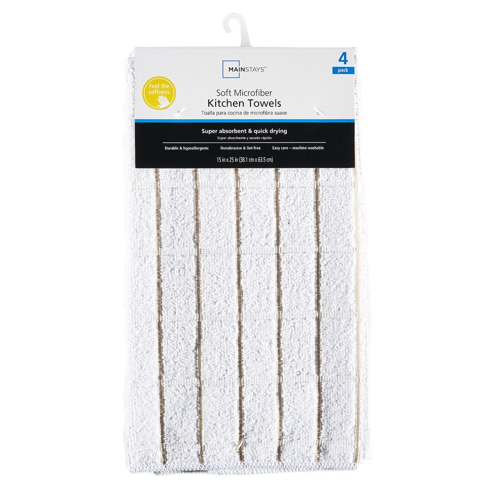 , 4 Pack, Microfiber Stripe Kitchen Towels, White