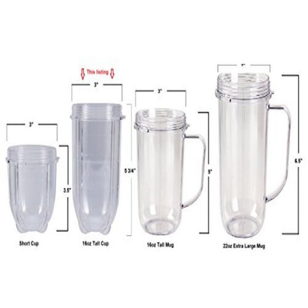 2 Pack Replacement 16 Ounce Tall Jar Cups, Compatible with Bullet Blender Juicer 250W MB1001