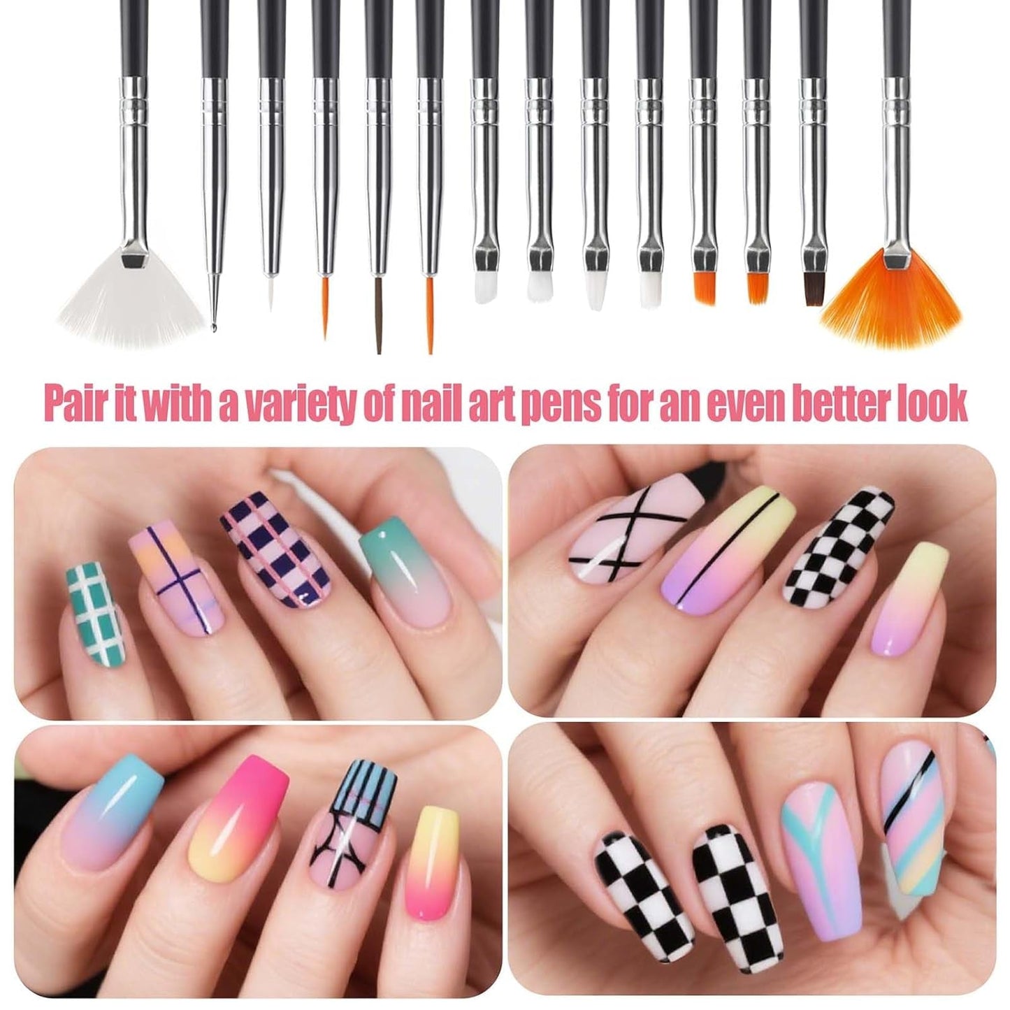 Artdone Nail Dotting Tools 32PCS Double-Ended Nail Art Brushes Kit Nail Art Gel Polish Liner Brushes Design Pen for Nail Drawing and Nail Paint Brushes Small Detail Brushes