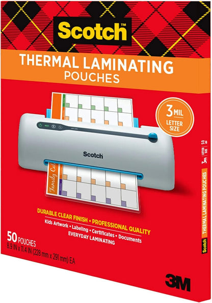 Thermal Laminating Pouches, 50 Pack Laminating Sheets, 3 Mil, 8.9 X 11.4 Inches, Education Supplies & Craft Supplies, for Use with Thermal Laminators, Letter Size Sheets (TP3854-50)