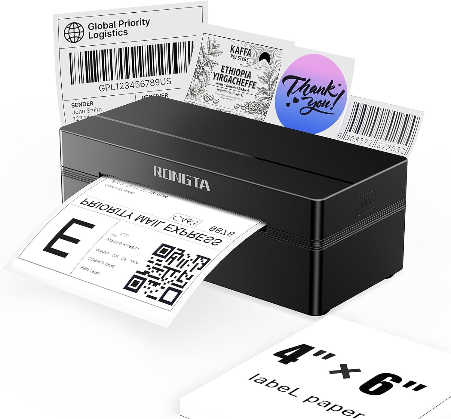 Rongta Bluetooth Shipping Label Printer, Wireless 4X6 Thermal Label Printer for Shipping Packages, Support Android, Iphone, Widely Used for Amazon, Ebay, Shopify, Etsy, UPS, Black