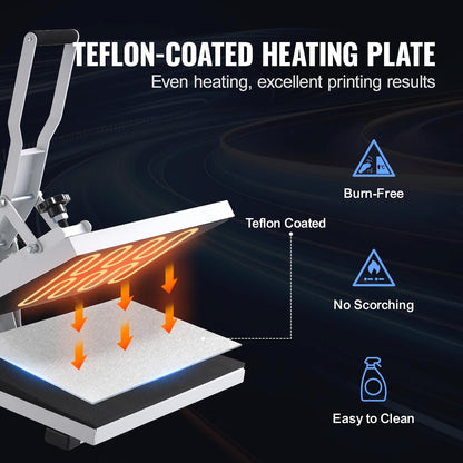 VEVOR Heat Press, 15X15 Heat Press Machine, Fast Heating, High Pressure Heat Press Machine for T-Shirt, Power Digital Industrial Sublimation Printer for Heat Transfer Vinyl, Easy to Use, White