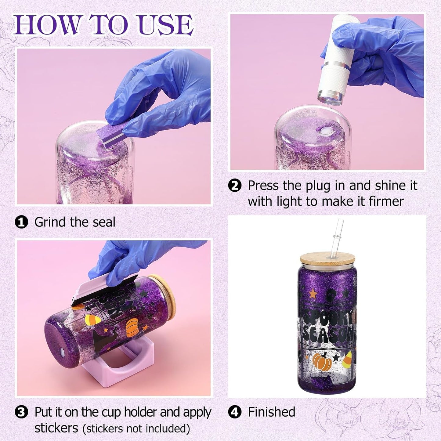 Lemonroad 15 Pcs Snow Globe DIY Tumbler Tool Kit Include Storage Box Squeeze Bottle Funnel Silicone Cup Cradle Measuring Cup Flashlight for Beginner Making Supplies Thanksgiving Day Gifts(Purple)