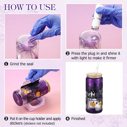 Lemonroad 15 Pcs Snow Globe DIY Tumbler Tool Kit Include Storage Box Squeeze Bottle Funnel Silicone Cup Cradle Measuring Cup Flashlight for Beginner Making Supplies Thanksgiving Day Gifts(Purple)