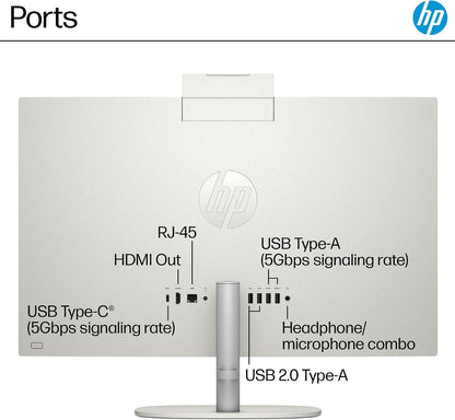 HP 24 Inch All-In-One Desktop PC, FHD Display, AMD Ryzen 5 7520U, 8 GB RAM, 256 GB SSD, AMD Radeon Graphics, Windows 11 Home, 24-Cr0002 (2024)