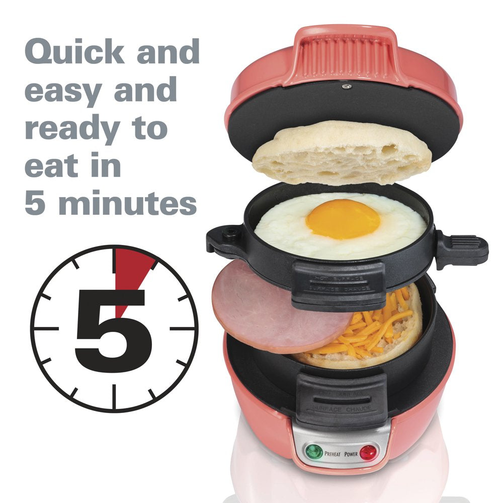 Breakfast Sandwich Maker with Egg Cooker Ring, Customize Ingredients, Coral, 25483