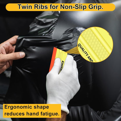 Felt Edge Squeegee for Vinyl Wrap, Car Wrap, PPF, Decal & Window Tint, Professional Scratch-Free Squeegee Tools, 4PCS 40A Soft Yellow