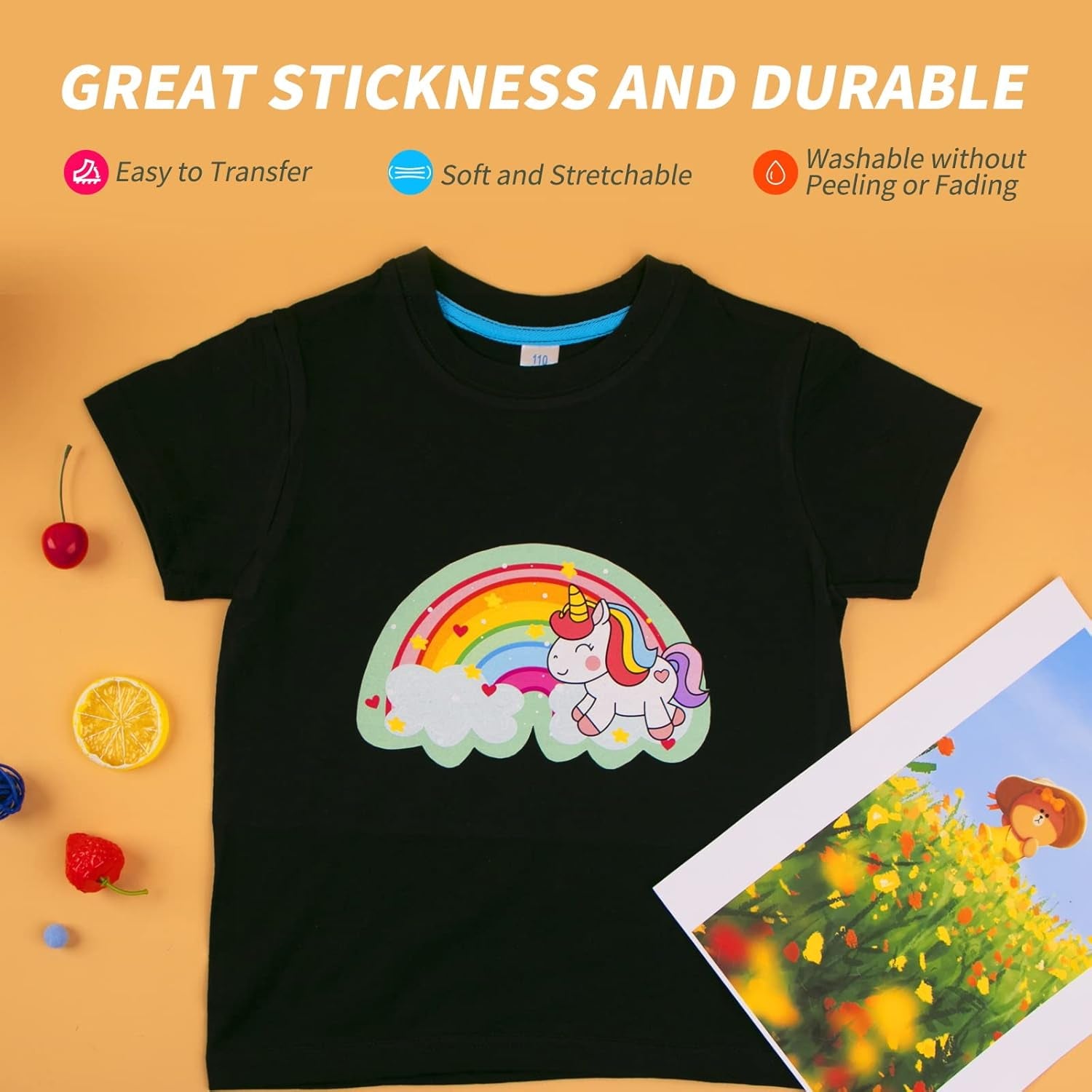 Heat Transfer Paper for Dark Fabric - 10 Sheets 8.5"X11" Printable Heat Transfer Vinyl for Inkjet Printer - Wash Durable Iron on Transfer Paper