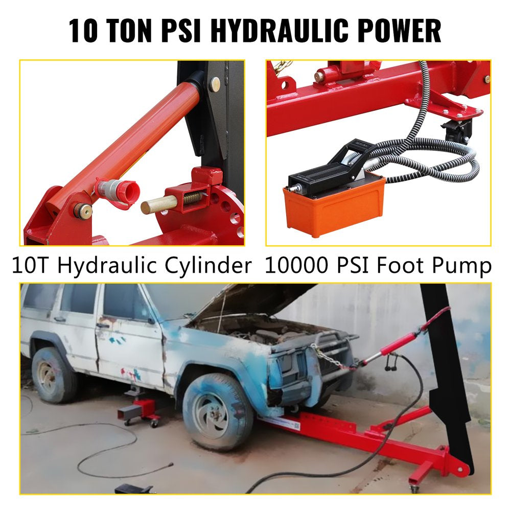 Auto Body Frame Straightener 10 Ton PSI Air Pump Frame Puller Portable Auto Body Puller Frame Straightener with Clamps and 10,000 PSI Hydraulic Foot Pump for Auto Repair Shop