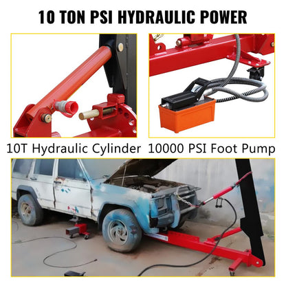 Auto Body Frame Straightener 10 Ton PSI Air Pump Frame Puller Portable Auto Body Puller Frame Straightener with Clamps and 10,000 PSI Hydraulic Foot Pump for Auto Repair Shop