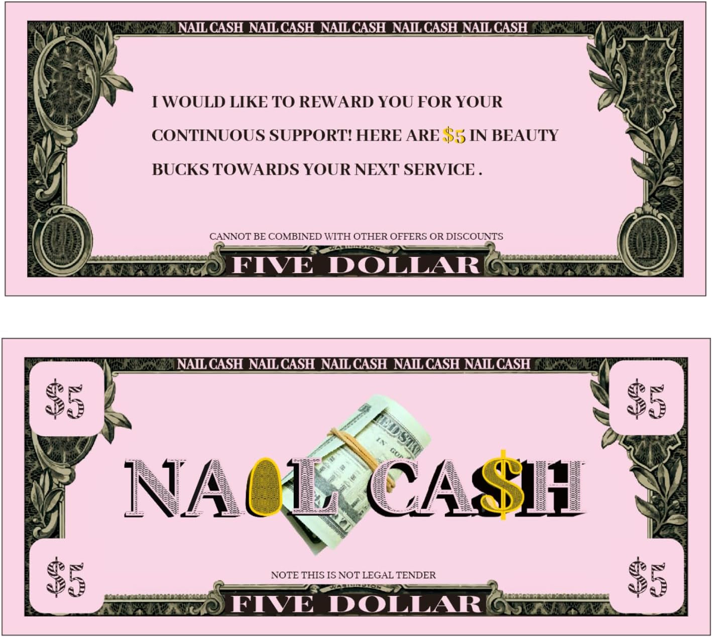 Nail Cash Pink Loyalty Reward Cards for Nail Tech Supplies, Salon Client Gifts & Aftercare, Pedicure Manicure Business Must Haves - 100 Pieces