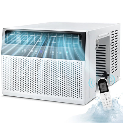 Window Air Conditioner, 12,000 BTU Ashrae Cools 550 Sq.Ft, Window AC Unit 6-In-1 Mode, 24-Hour Timing, Remote Control of Room/Office/Apartment