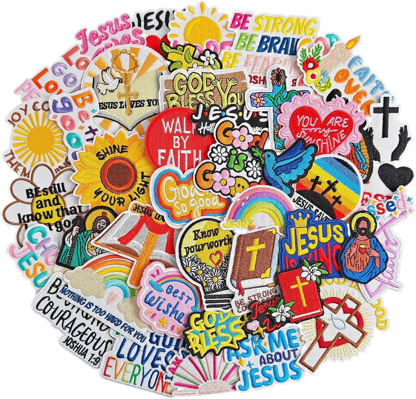 45 Pcs Christian Iron on Patches, Inspirational Bible Verse, Faith, Cross & Religious Embroidered Appliques Iron on Patches for Clothes, Hats, Jackets, Bags, Etc