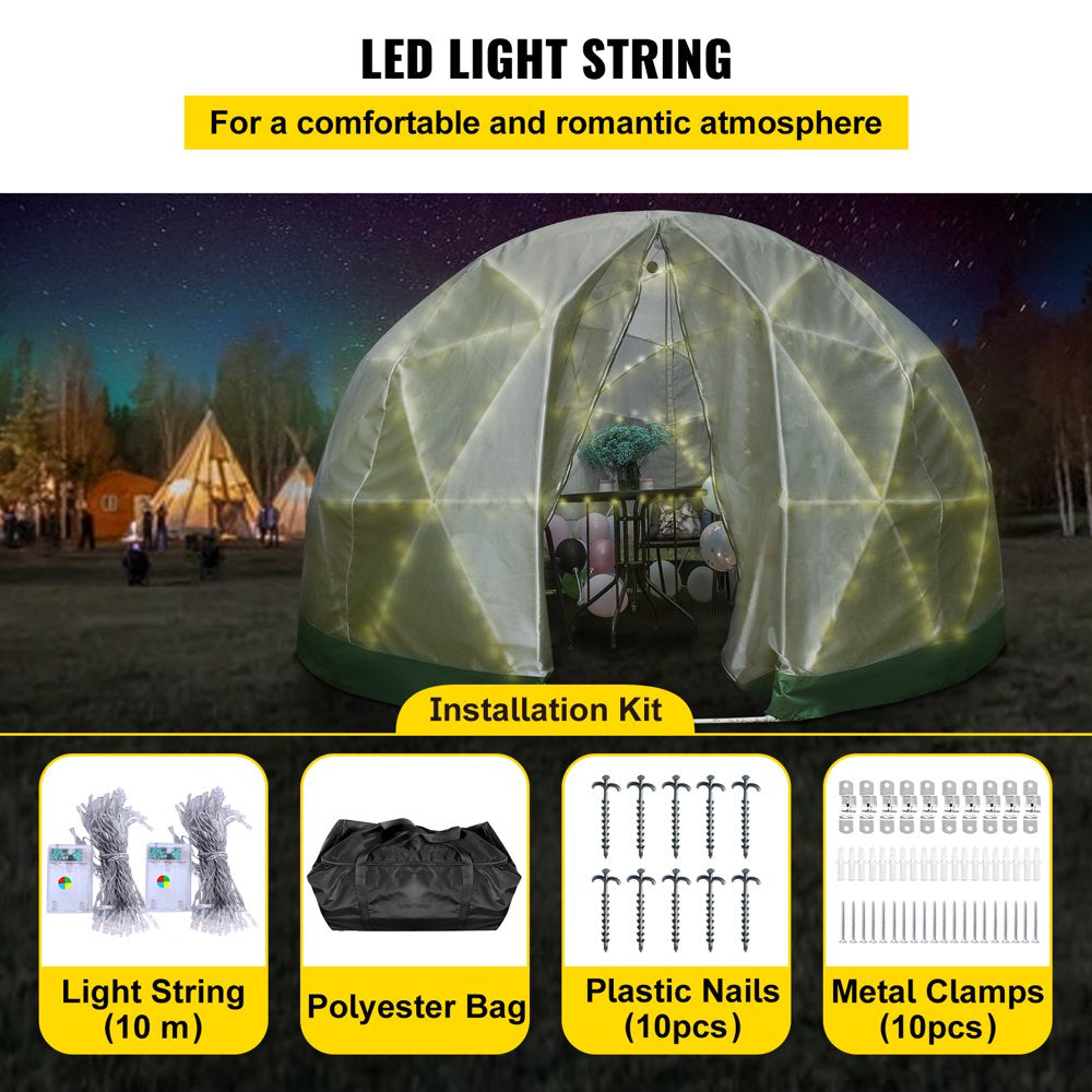 brand Dome Igloo Bubble Tent, 12'X7'Garden Dome Tent, Polyester Mesh Geodesic Dome House with Storage Bag & LED String Light, 8-10 Person Use, for Planting, Outdoor Party, Backyard, Gazebo