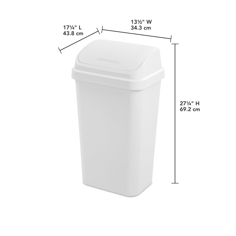 13 Gallon Trash Can, Plastic Swing Top Kitchen Trash Can, White