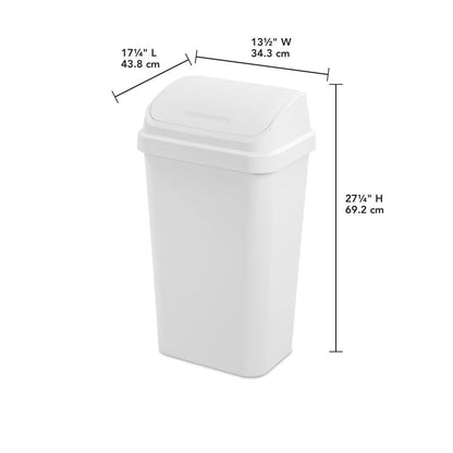 13 Gallon Trash Can, Plastic Swing Top Kitchen Trash Can, White