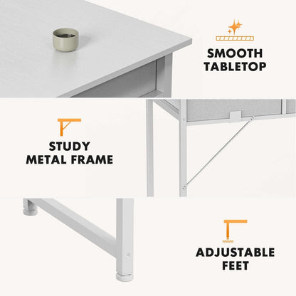 Small Desk with 2 Drawers 32 Inch Bedroom Kids Student Vanity Home Office Computer PC Table with Fabric Storage Bag, Study Writing Wood Deskboard for Small Spaces,White
