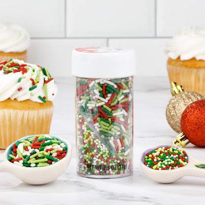 Christmas Sprinkles Twist Bottle, Jimmies and Nonpareils, Green, Red & White, 2.5 Oz.