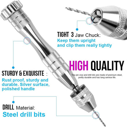 LEOBRO Hand Drill, Steel Pin Vise with 10 PCS Small Drill Bits (0.8 Mm-3 Mm), for Resin, Wood, Clay, DIY Crafts Keychains Jewelry Making