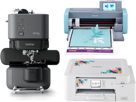 Brother Skitch Single-Needle Embroidery Machine, Scanncut SDX125E Electronic Cutting Machine with Scanner, and SP1 Sublimation Printer