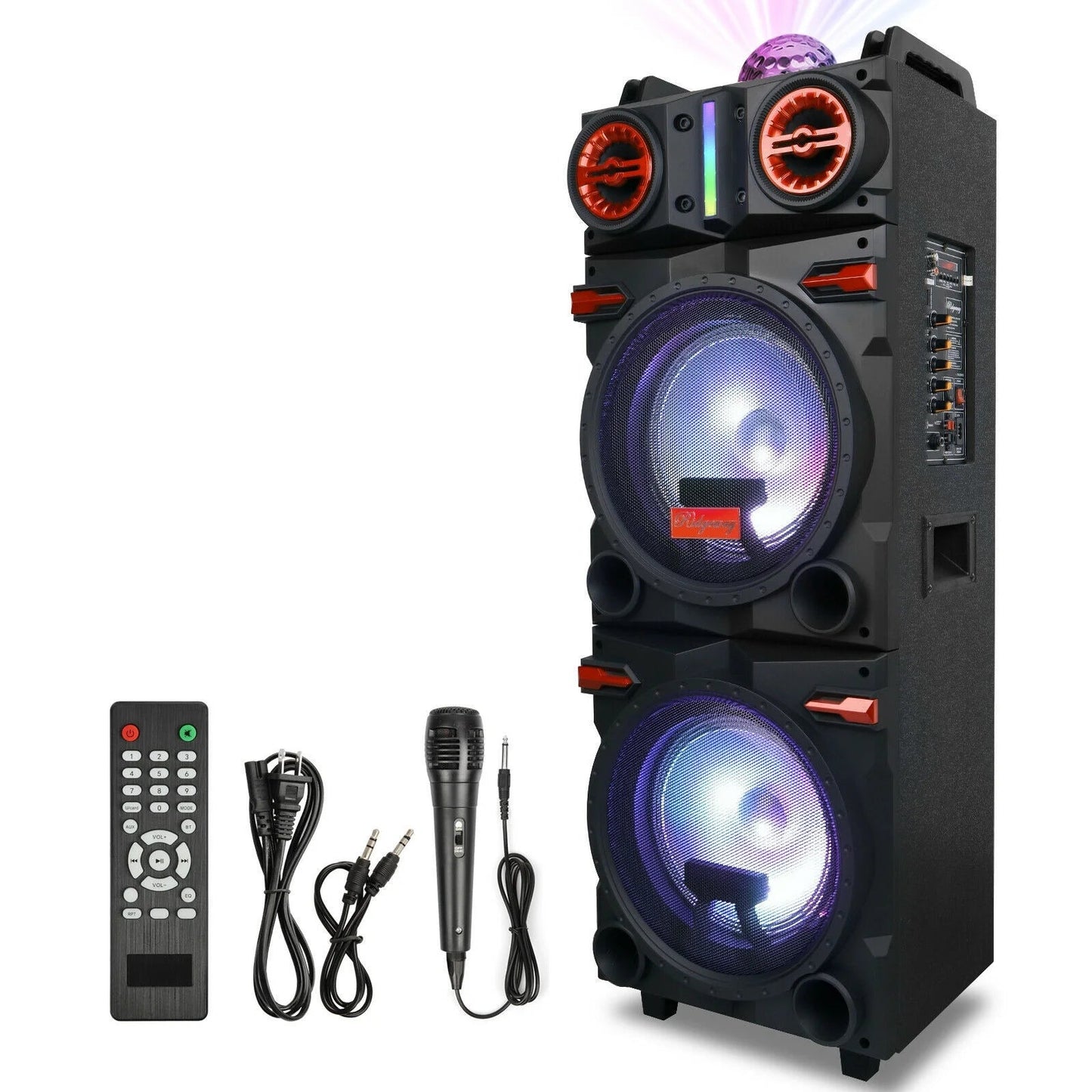 4,500W Bluetooth Speaker Rechargable Dual 10" Woofer Party FM Karaok DJ LED AUX