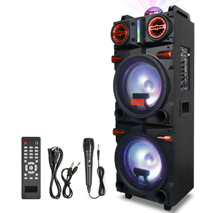 4,500W Bluetooth Speaker Rechargable Dual 10" Woofer Party FM Karaok DJ LED AUX