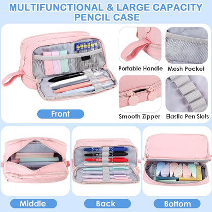 54 PCS Aesthetic School Supplies, Stationery Essentials Set with Large Pen Case, Mechanical Pencils & Black Ink Gel Pens with Refills, Markers, Erasers, Highlighters, Sticky Notes, Correction Tapes