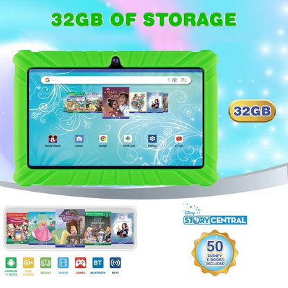 7" Android Kids Tablet 32GB, Includes 50+ Disney Storybooks & Stickers, Kid-Proof Case, (2023 Model) - Green