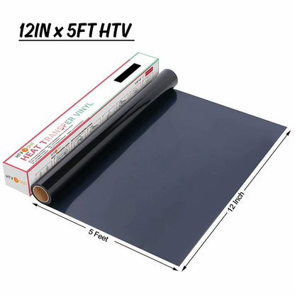 Black HTV Vinyl Black Heat Transfer Vinyl Roll - 12In X5Ft PU Vinyl HTV Iron on Vinyl Easy to Cut & Weed for Heat Vinyl Design (Black)