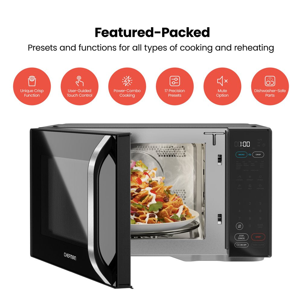 Microcrisp 1.1 Cu. Ft. Countertop Microwave Oven + Crisper, 1800 Watts, Black