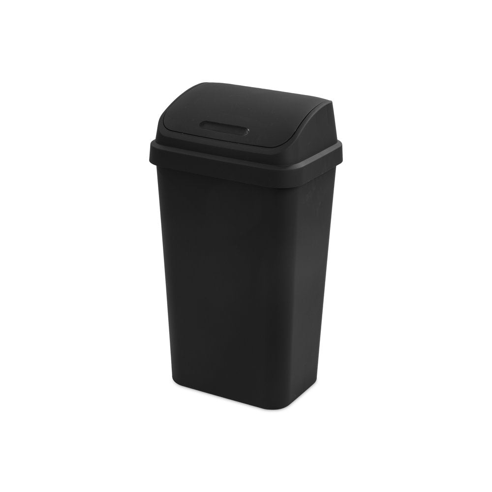 13 Gallon Trash Can, Plastic Swing Top Kitchen Trash Can, Black