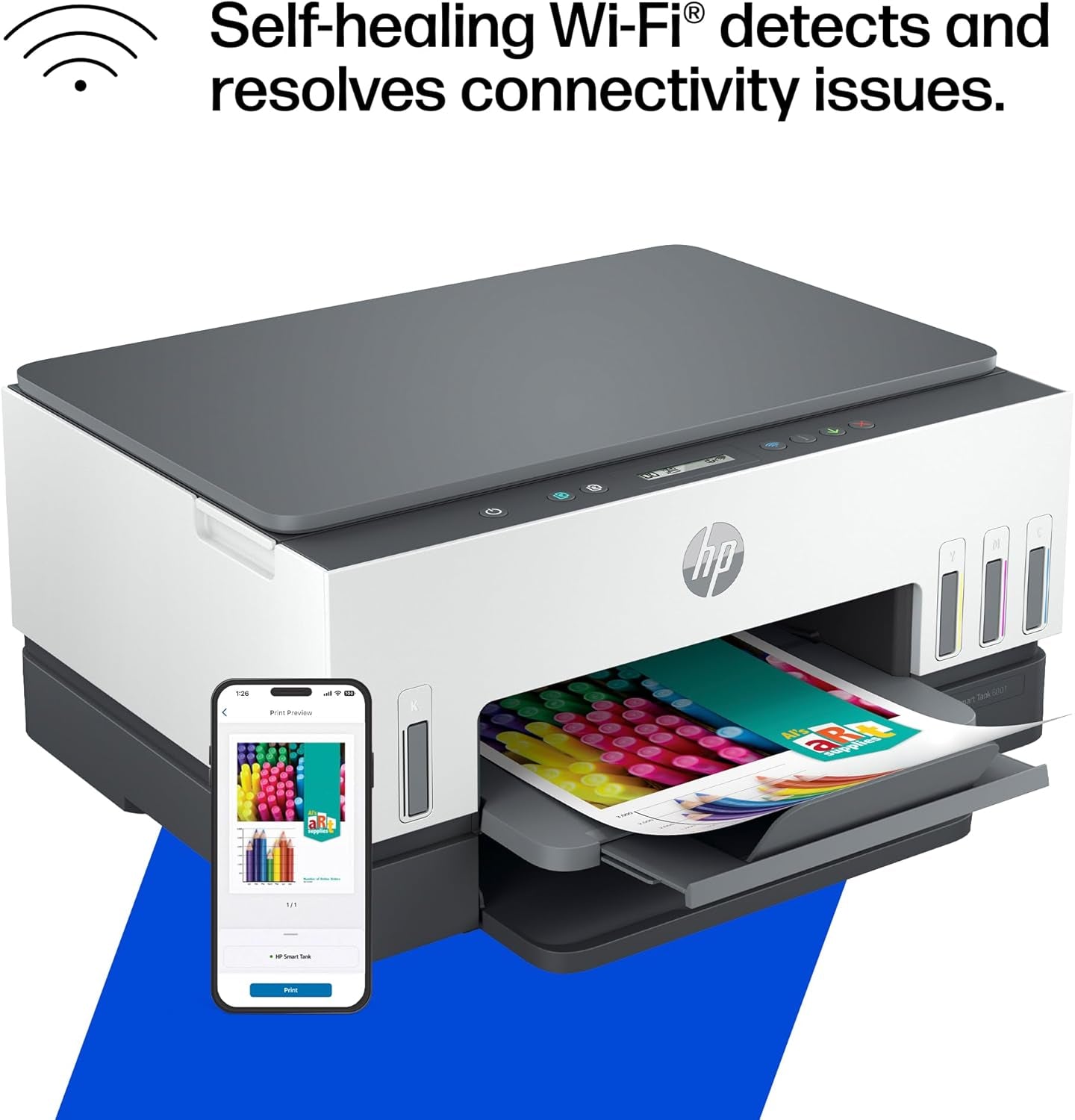 HP Smart Tank 6001 Wireless All-In-One Ink Tank Printer, Scanner, Copier with 2 Years of Ink Included, Best-For-Home, Cartridge-Free Refillable, Ai-Enabled (2H0B9A)