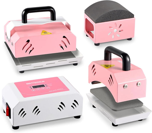 Bettersub 2In1 Combo Mini Portable Hat Press Heat Press Machine (Pink)