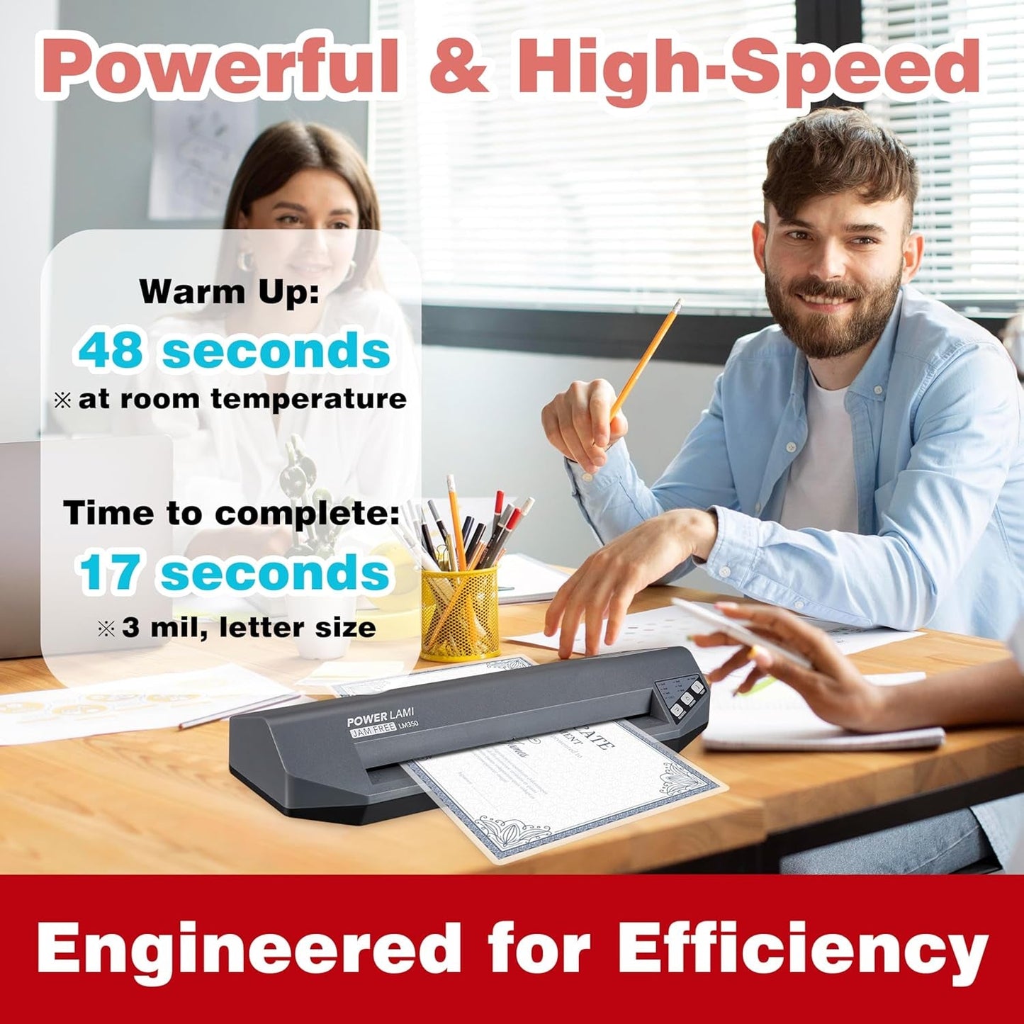 SINCHI 13" Commercial Laminator | 3–10 Mil, 4-Roller, 48S Warm-Up, 17S/Sheet, Heavy Duty No-Jam Design, Works with Cardstock & Dark Prints, Includes 10 Sheets, Ideal for Office, School & Business