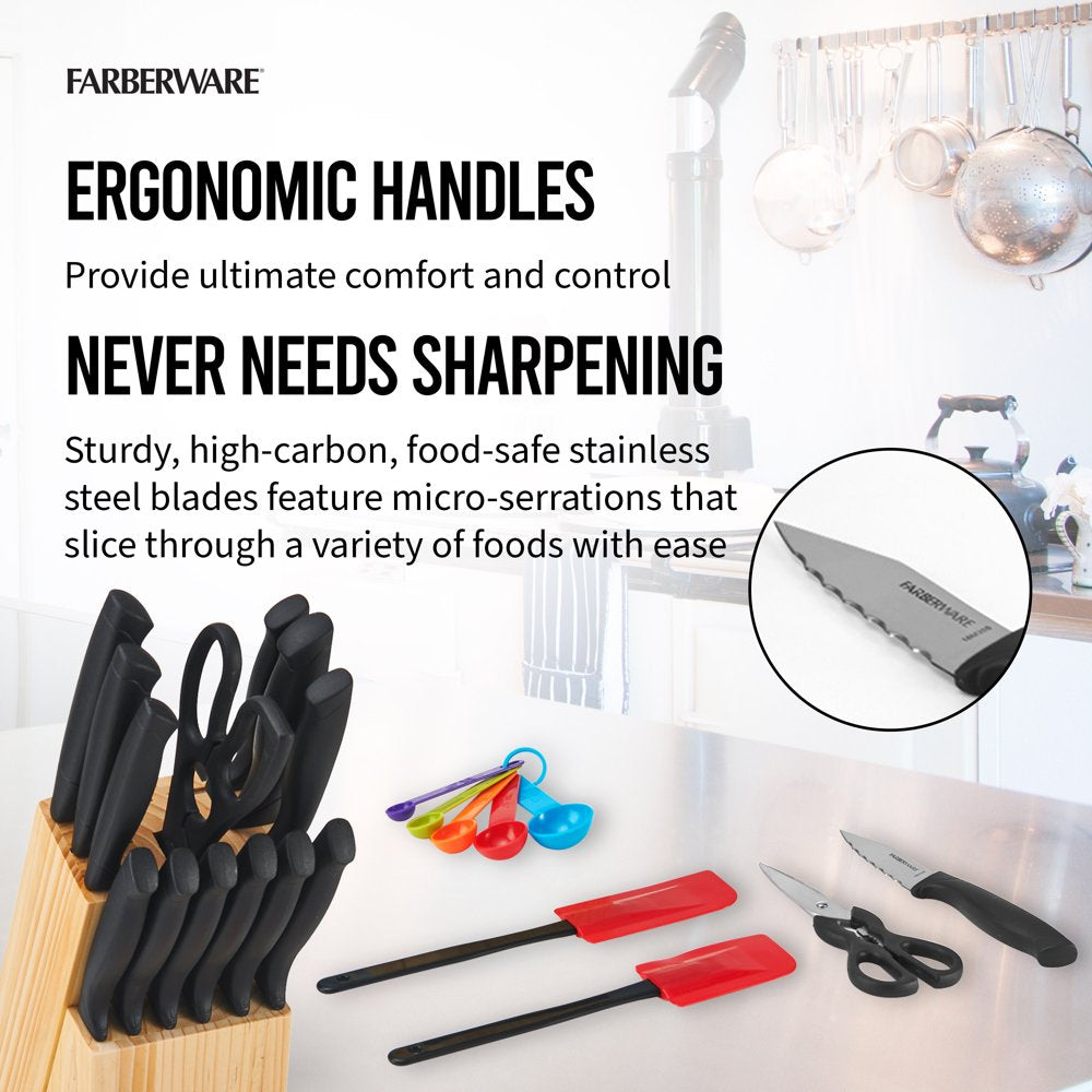 Classic 23 Piece Never Needs Sharpening Dishwasher Safe Stainless Steel Cutlery and Utensil Set in Black