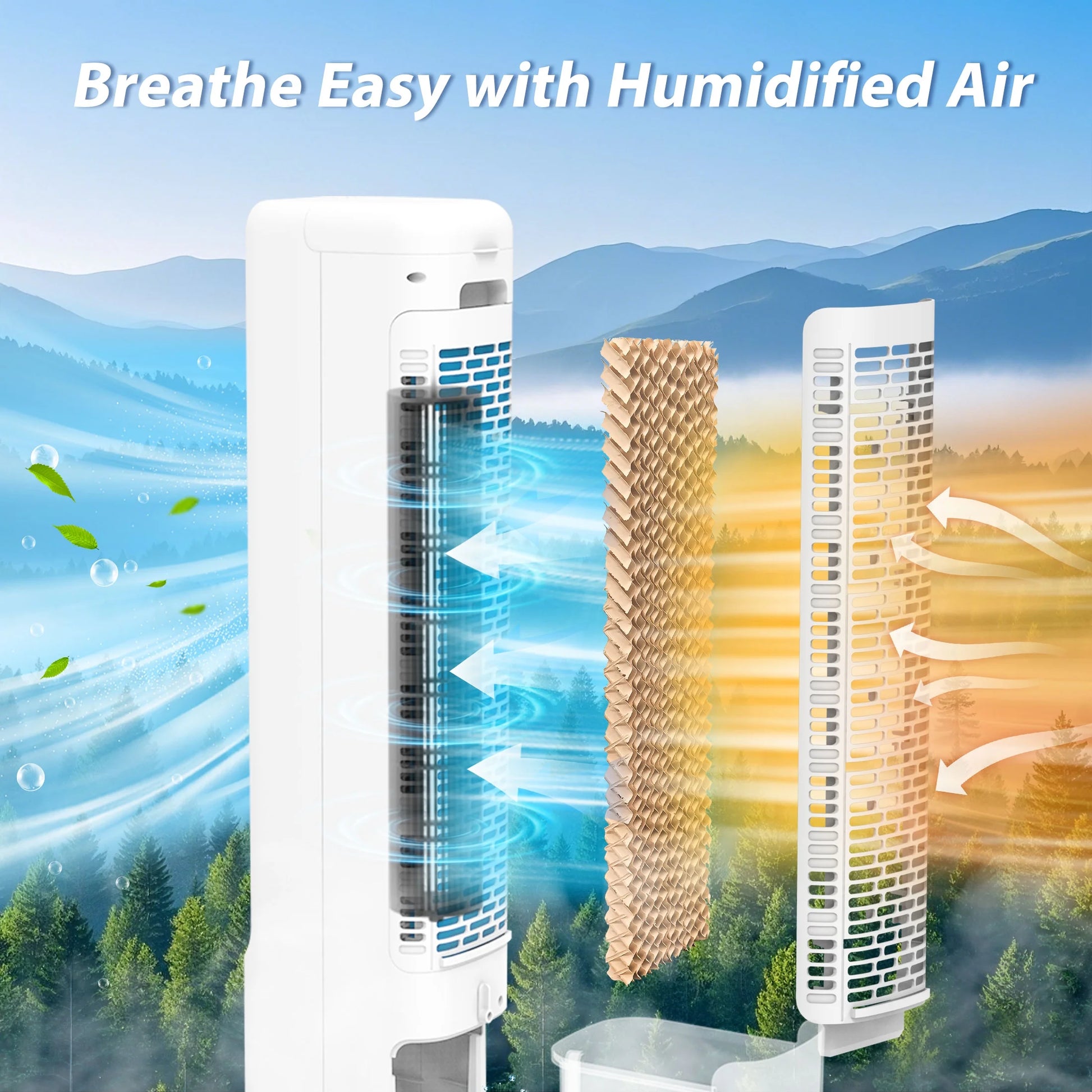 Evaporative Air Cooler Tower Fan Portable Air Conditioners Indoor 3-In-1 Humidifier 41.5"