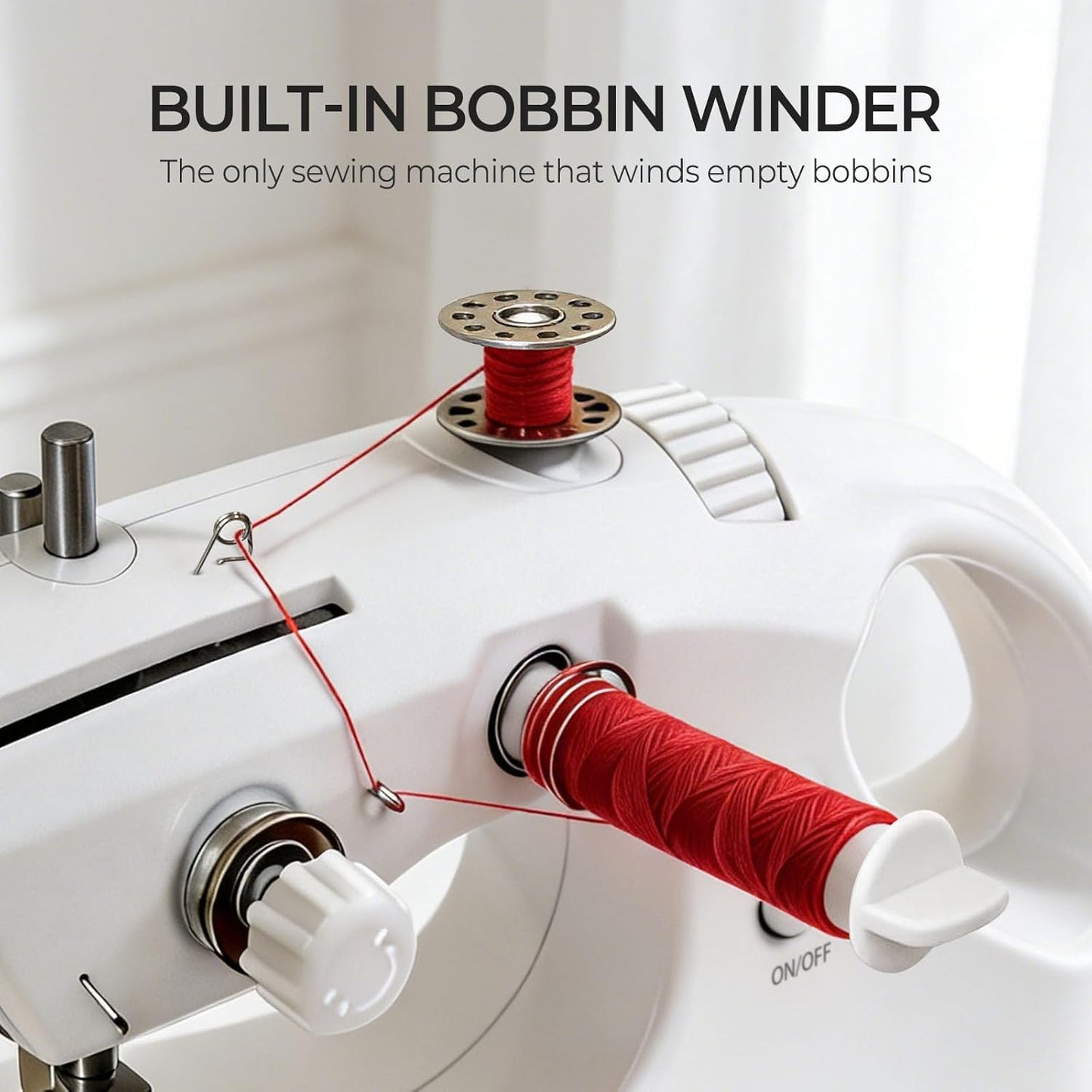 Portable Cordless Handheld Sewing Machine, 2 Modes for Two-Thread Stitching. Ideal Sewing Machine for Beginners. Mini for Home, Travel, DIY, Mending (Bright White)