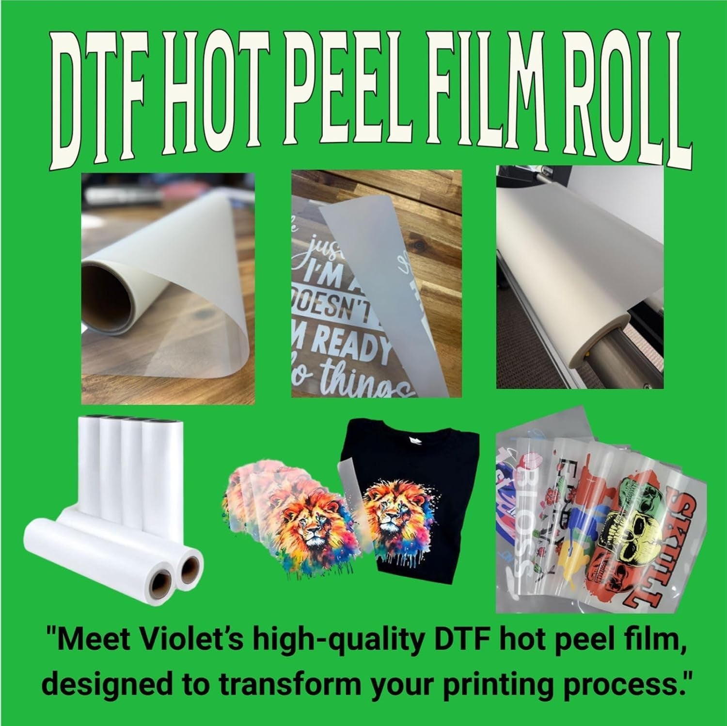 DTF Transfer Film Roll (Hot Peel) 24"X 328Ft Double-Sided Clear PET Heat Transfer Paper for Direct-To-Film Printing Hot Peel DTF Transfer Film Compatible with All DTF Printers for T-Shirts Textile