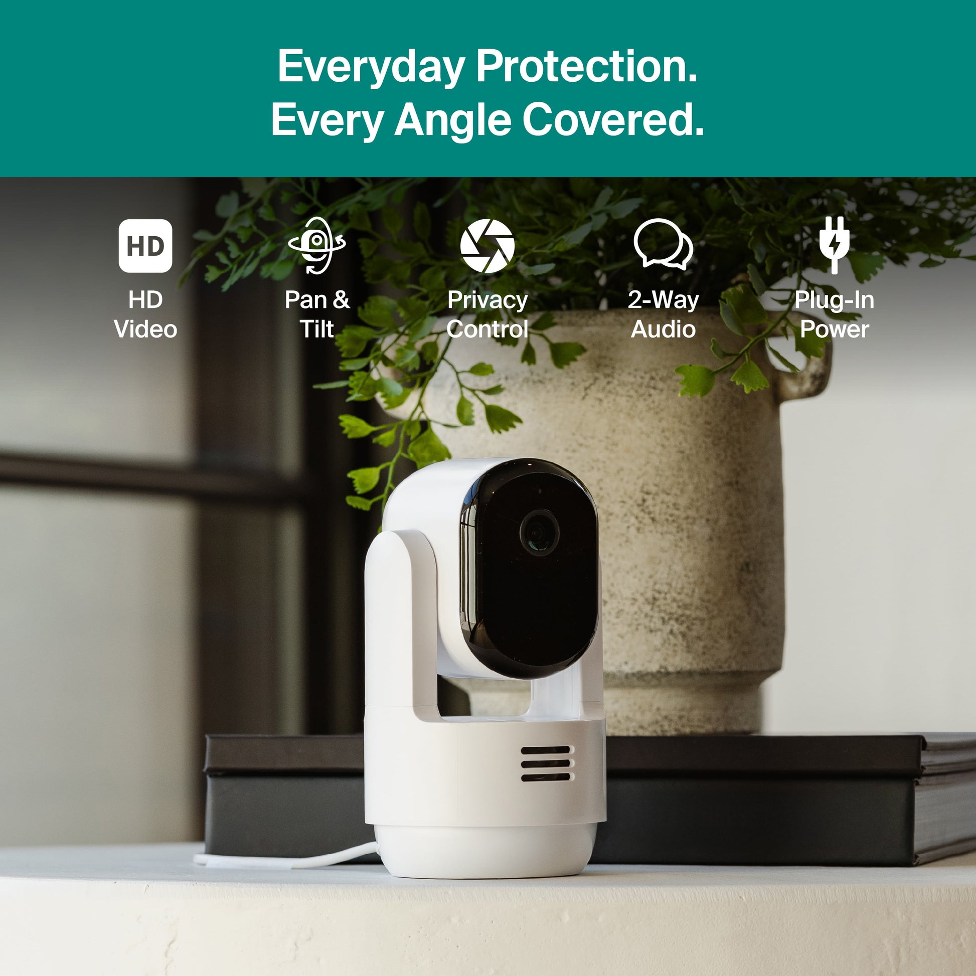 Essential Indoor Pan Tilt Security Camera (2025 Release) - 1080P HD Video, Wired Plug-In Power, 1-Cam