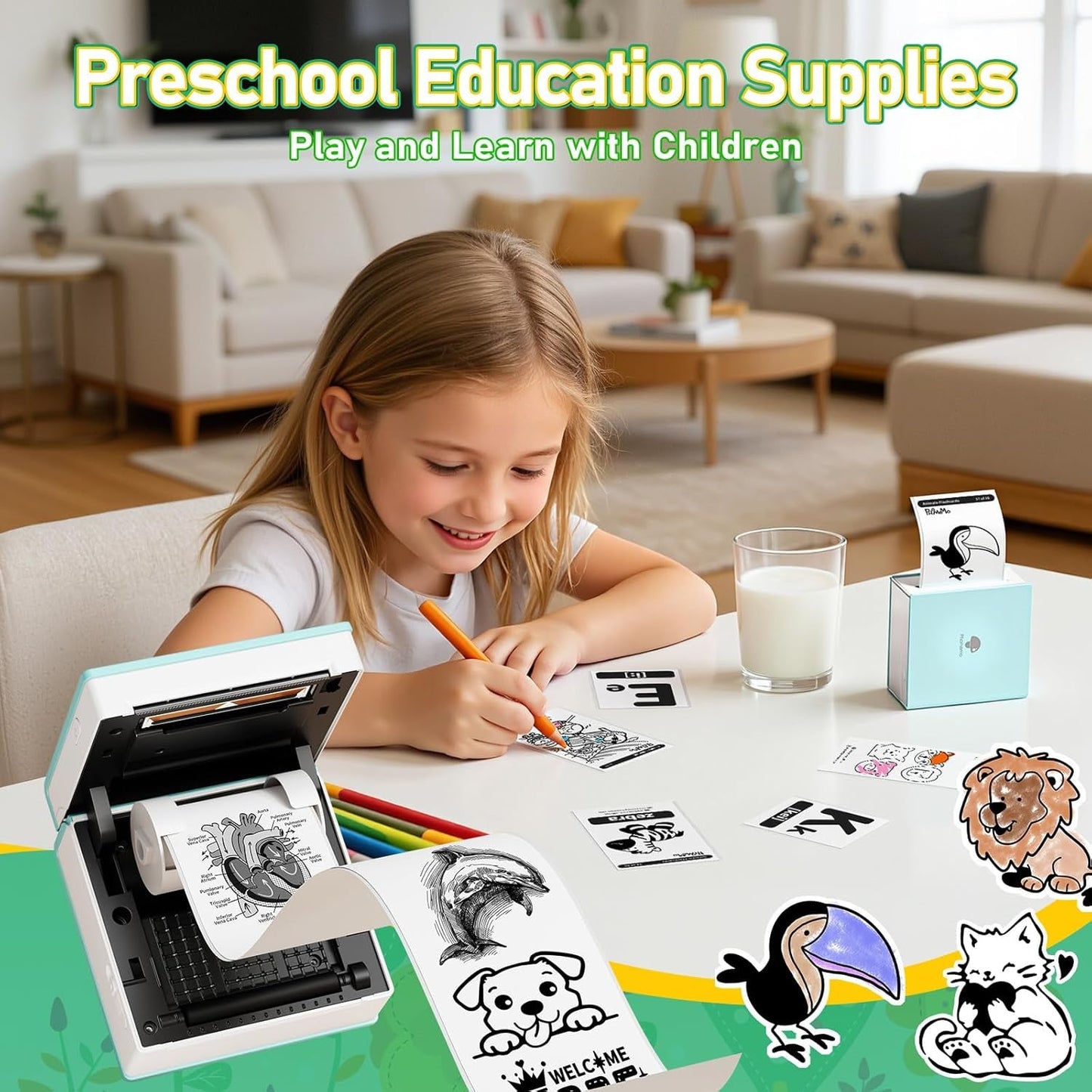 Phomemo Mini Sticker Printer, Mini Printer Sticker Maker Machine M02, Print Pods Pocket Machine for DIY, Study Notes, Diaries, Thermal Small Portable Maker with AI APP for Home/Office/School, Cyan