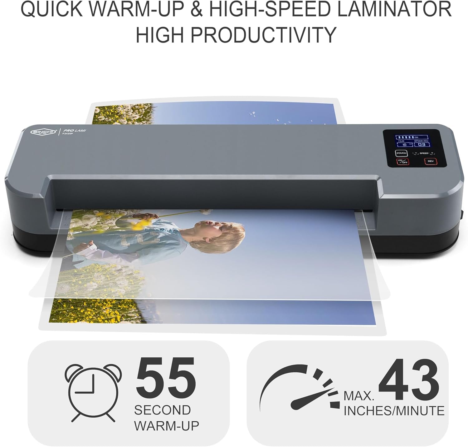 SINCHI 13-Inch 4-Roller Thermal Laminator & Foil Applicator W/Lcd Display, 30S Warm-Up, 16S/Sheet, Supports 3–10 Mil, Micro-Adjust for Smoother Results, Commercial-Grade for Busy Offices, DIY Crafts