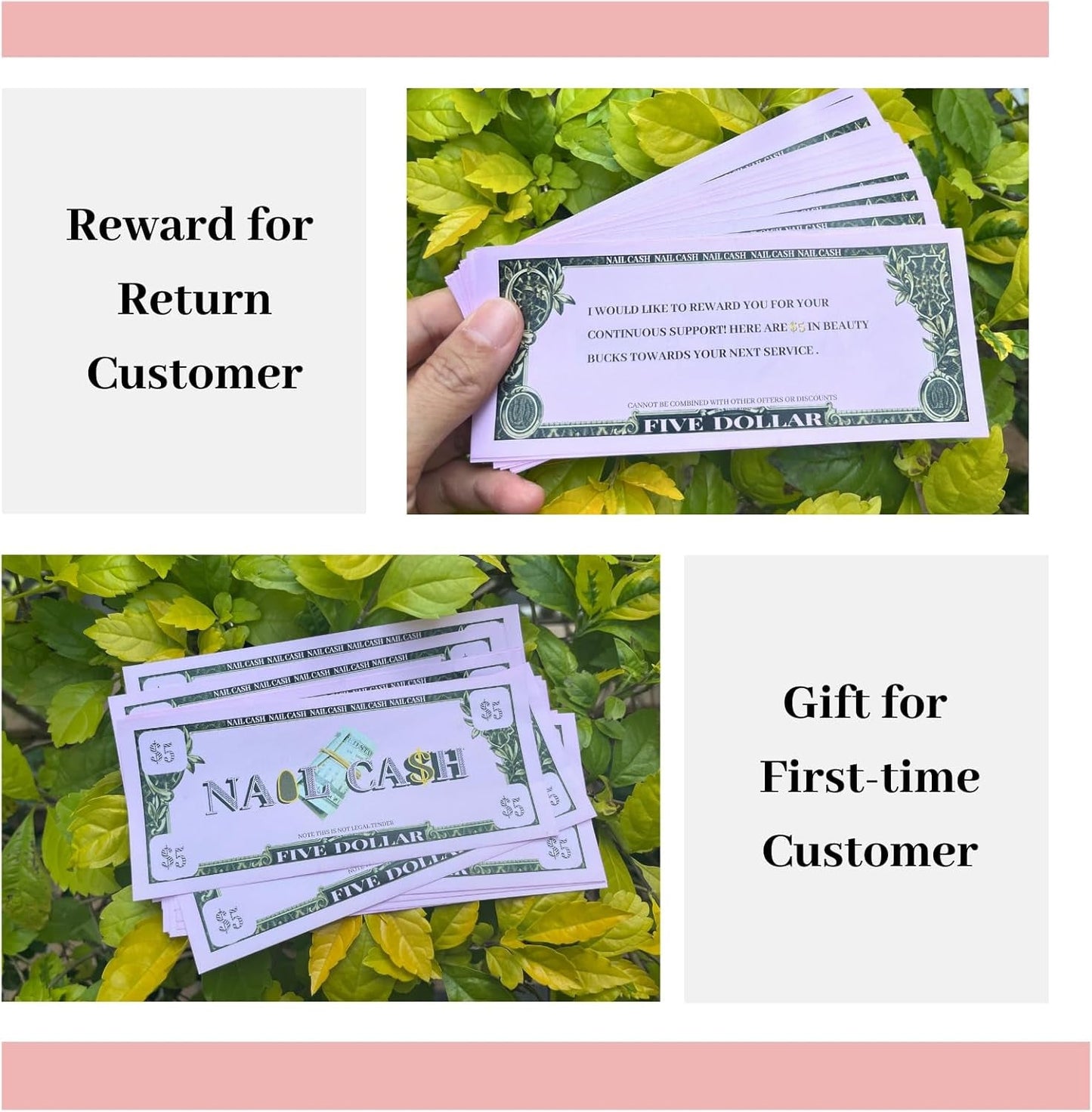 Nail Cash Pink Loyalty Reward Cards for Nail Tech Supplies, Salon Client Gifts & Aftercare, Pedicure Manicure Business Must Haves - 100 Pieces