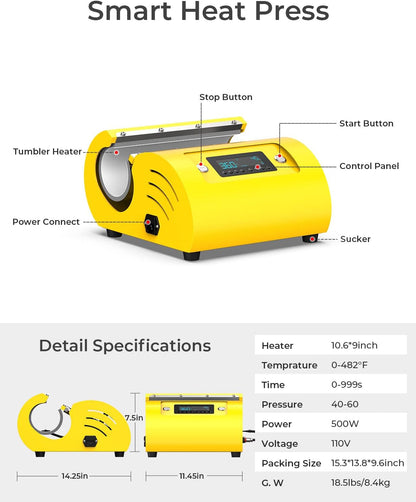 Pro 20 and 30 OZ Automatic Tumbler Heat Press Machine,  Automatic Tumbler Press Fits 16 OZ 20 OZ 30 OZ Tumblers, Auto Mug Heat Press DIY Sublimation for Skinny Tumblers