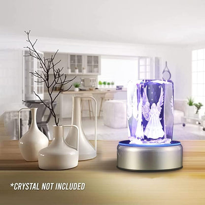 Rotating Display Stand Light Base Colorful Cup Display Turner Spinner Light Tumbler Crystal Turning Display Base Stand with USB Power Cable for Crystals Glass Jewelry Art Gift