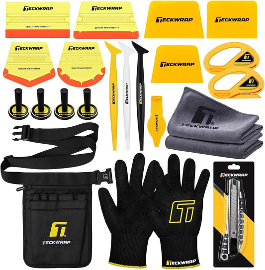 22PCS Vinyl Wrap Tool Kit for Car – Squeegee Set, Knife, Safety Cutter, Anti-Cut Gloves, Magnets & Tool Pouch for Vehicle Wrapping
