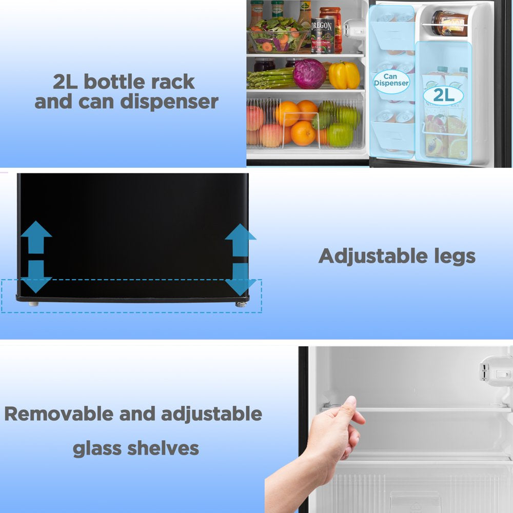 3.2 Cu Ft Two Door Mini Fridge with Freezer, Black, E-Star, ARM32D5ABB