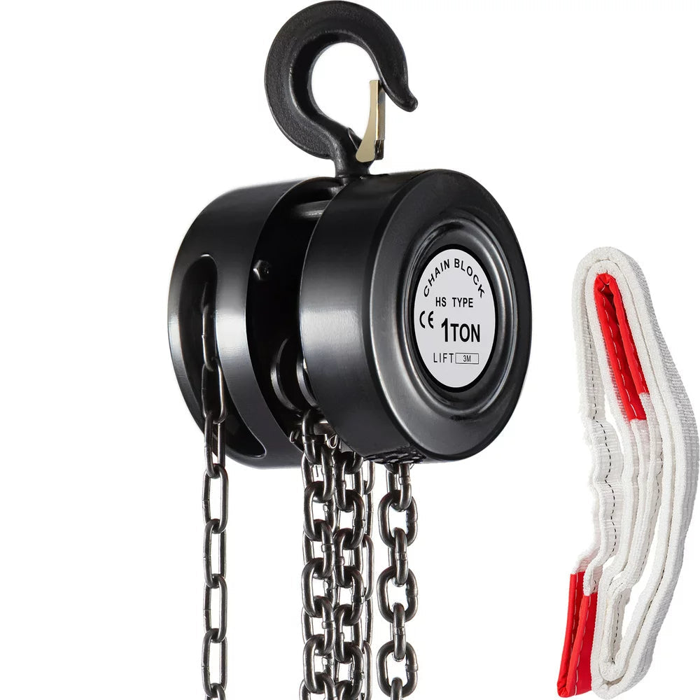 Hand Chain Hoist, 1Ton/10Ft Chain Block, Manual Hand Chain Block, Manual Hoist W/Industrial-Grade Steel Construction for Lifting Good in Transport & Workshop, Black