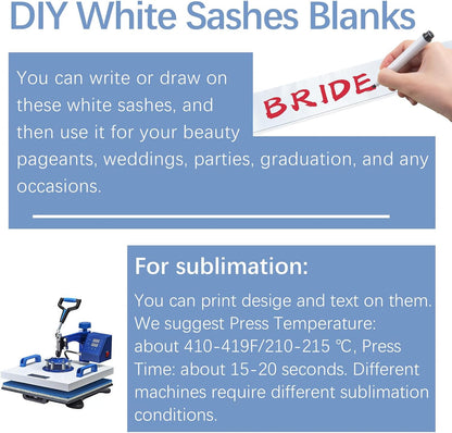 15Pcs White Sashes Blank Satin Sublimation Sash for Pageants to Decorate Plain 2026 Senior Graduation Birthday Sash for Women Homecoming